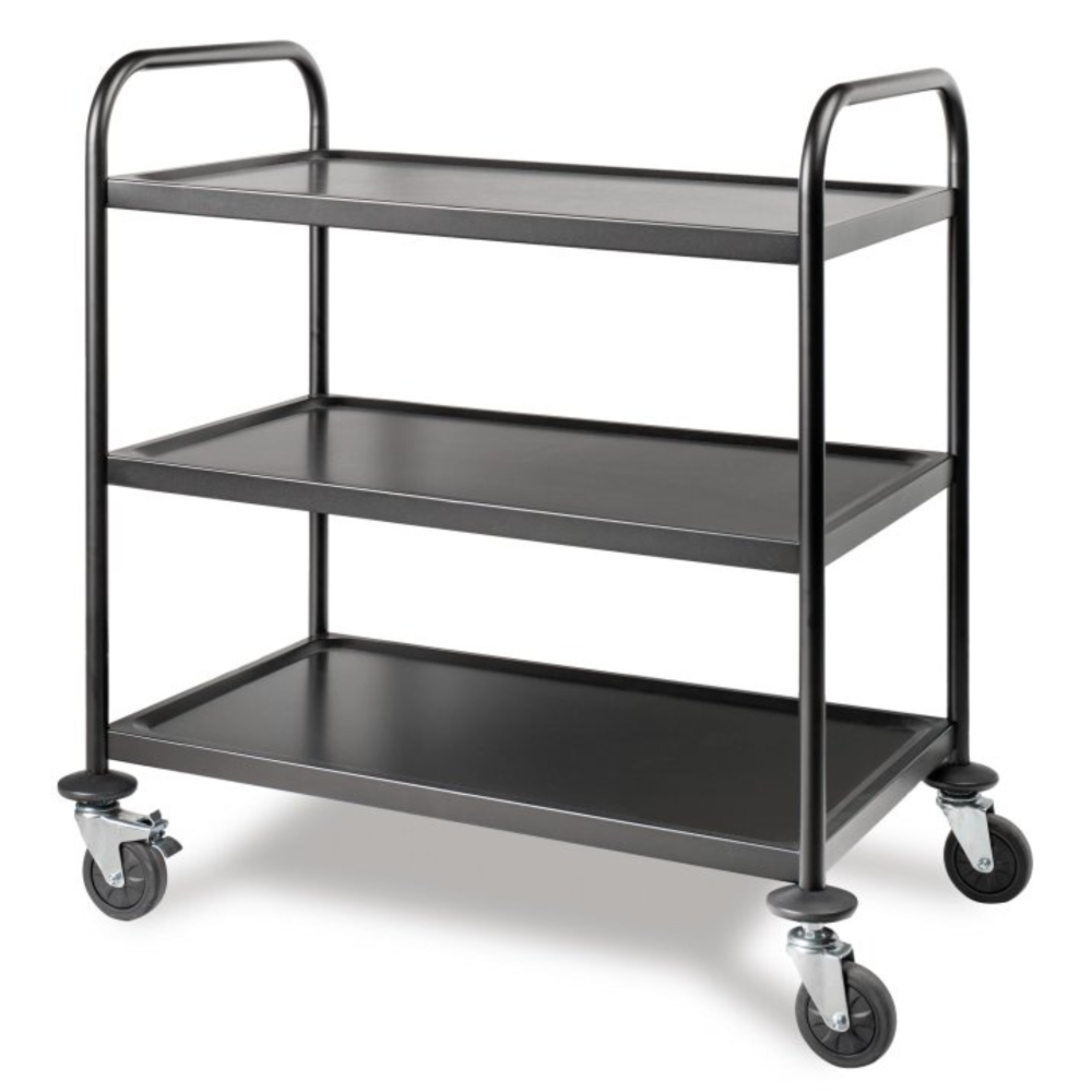 Black Stainless Steel Utility Cart with 3 Shelves for Professional Use