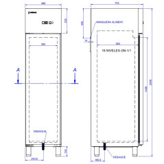 Industrial INOX refrigerator 500 L GN 1/1 with glass door