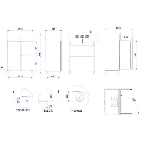 Industrial INOX refrigerator 1400 L GN 2/1 with 2 doors