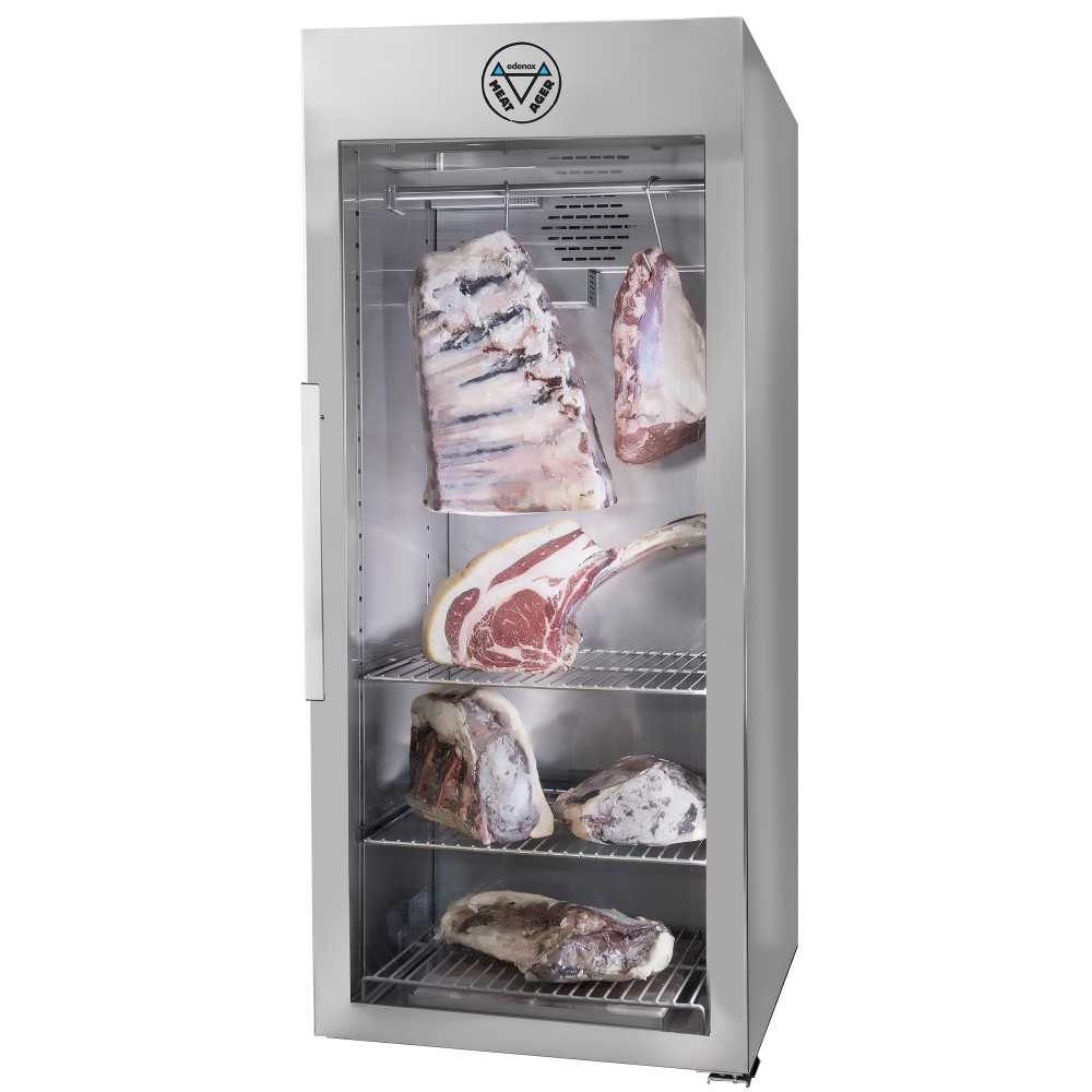 Armoire de maturation de viande professionnelle 493 L, avec contrôle de l’humidité, porte vitrée et éclairage LED.