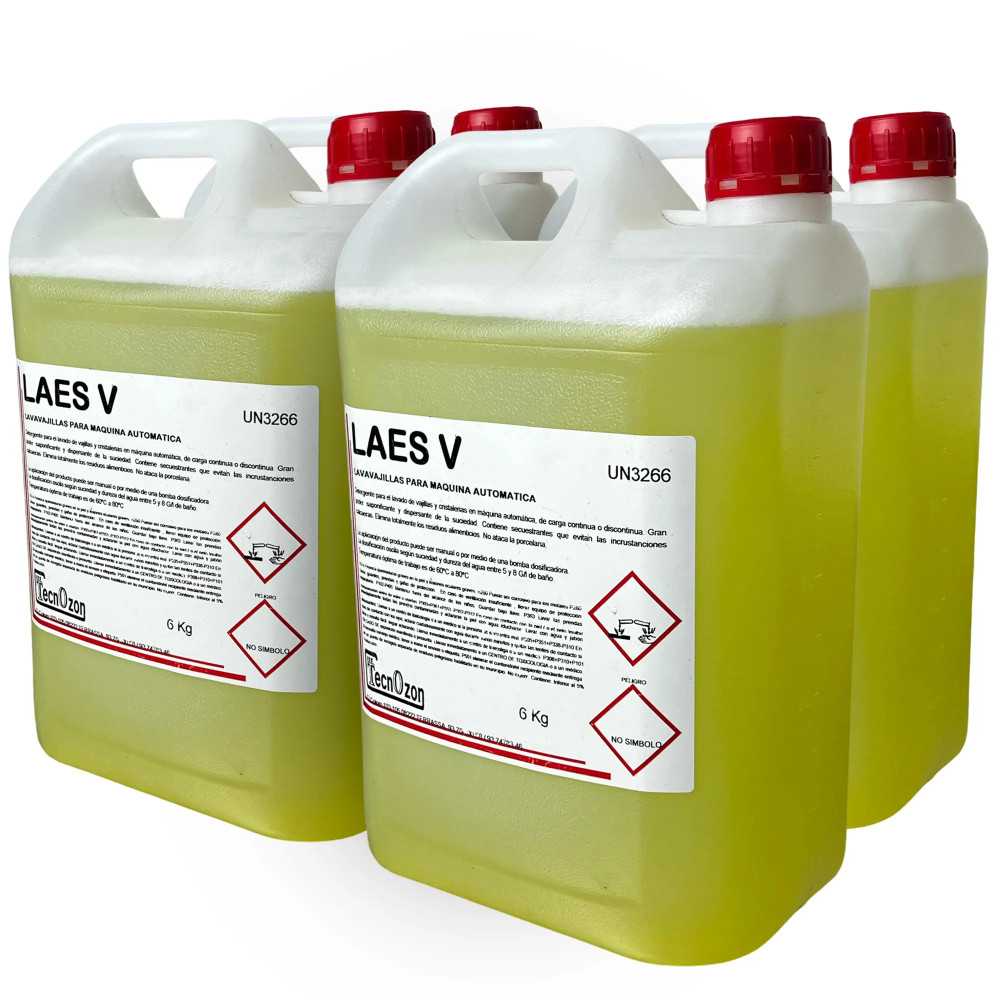 Pack of 4 LAES-V 6-liter detergent jugs for automatic dishwashers (medium and soft water)