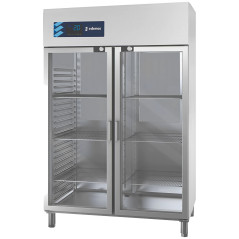 Nevera industrial INOX de 1400 L GN 2/1 con 2 puertas de cristal