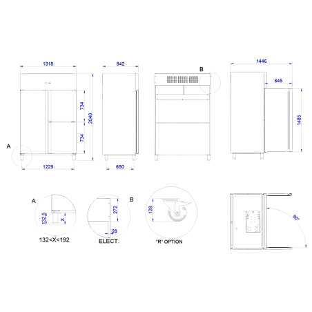 Réfrigérateur industriel INOX 1400 L GN 2/1 avec 2 portes vitrées