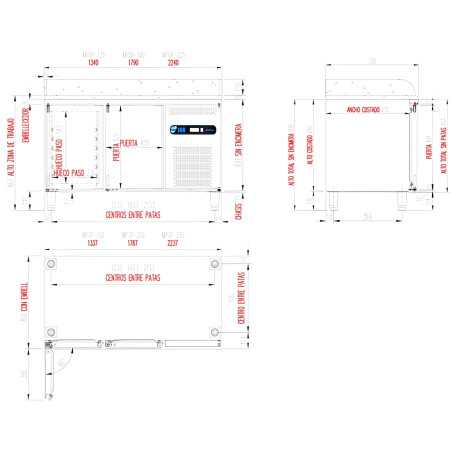 Taula refrigerada industrial d’acer inoxidable GN 1/1 per a pizzes