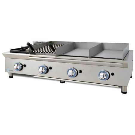 Cocina modular industrial a gas con 1 fuego, 2 planchas y barbacoa vasca Worldmai