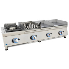 Cuisine modulaire Lux Worldmai à gaz professionnelle avec réchaud, 2 plaques et grill basque