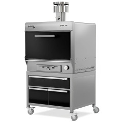 Professional charcoal oven with storage and warming tray for 140 diners