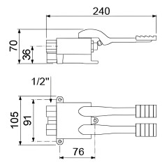 Double pedal valve for cold/hot water with floor mounting