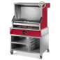 Open charcoal grill with adjustable height and storage shelves Open charcoal grill with adjustable height and storage shelves