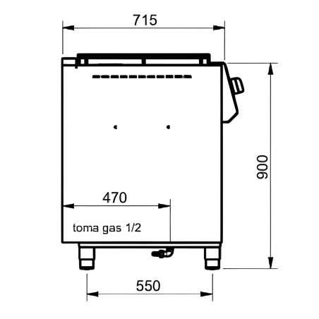 MBH - Cocina profesional hostelería 4 fuegos potentes. Durabilidad y eficiencia sector alimentación.