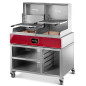 Professional open grill with adjustable height and shelves, with wood rack Professional open grill with adjustable height and shelves, with wood rack
