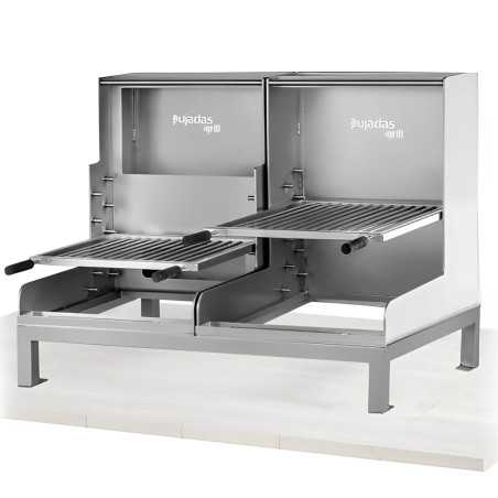 Professional open grill without refractory base, with adjustable height and log rack
