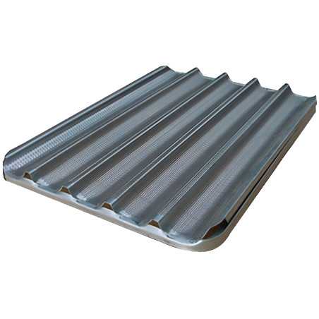 Ribbed aluminum tray 60x40 cm with 5 channels