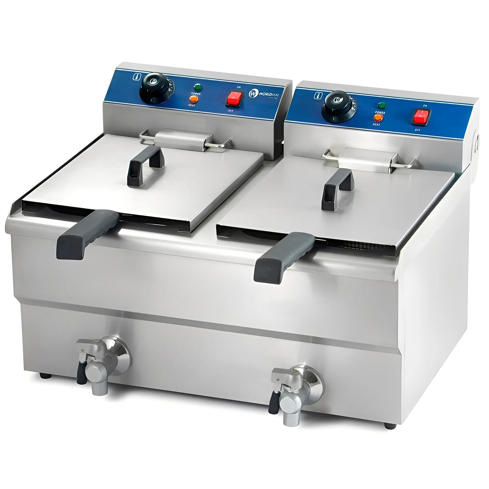 MBH - Freidora eléctrica doble sobremesa acero inox. Hostelería profesional, 2 cubas gran capacidad.