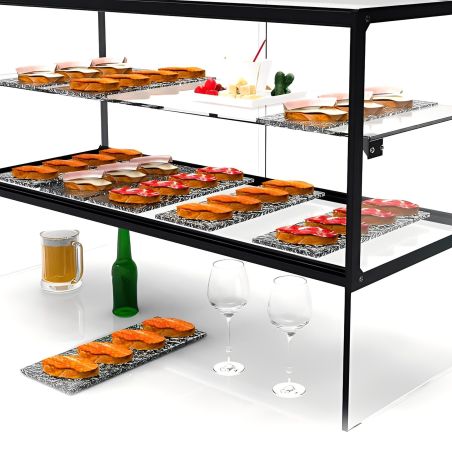 Vitrine surélevée neutre 55 cm avec étagère et passe-plat