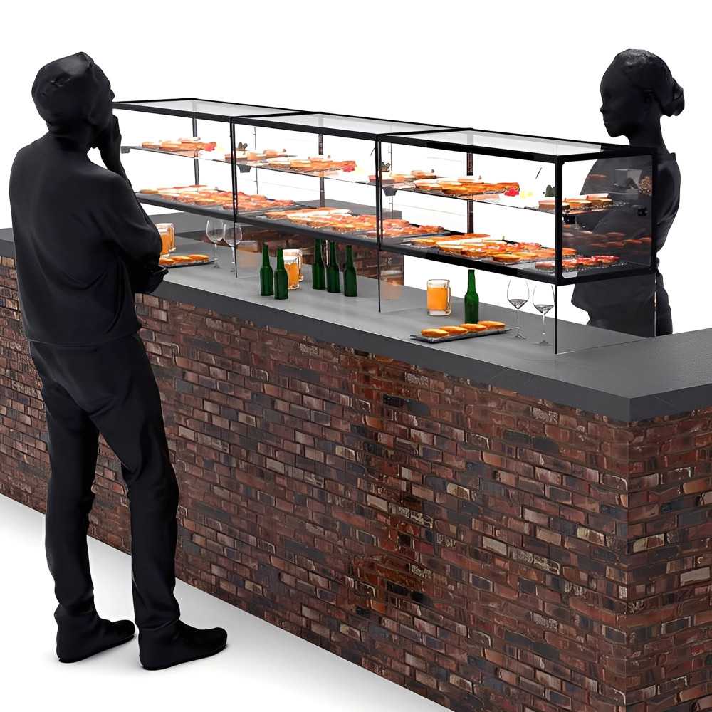 Vitrine surélevée neutre 55 cm avec étagère et passe-plat