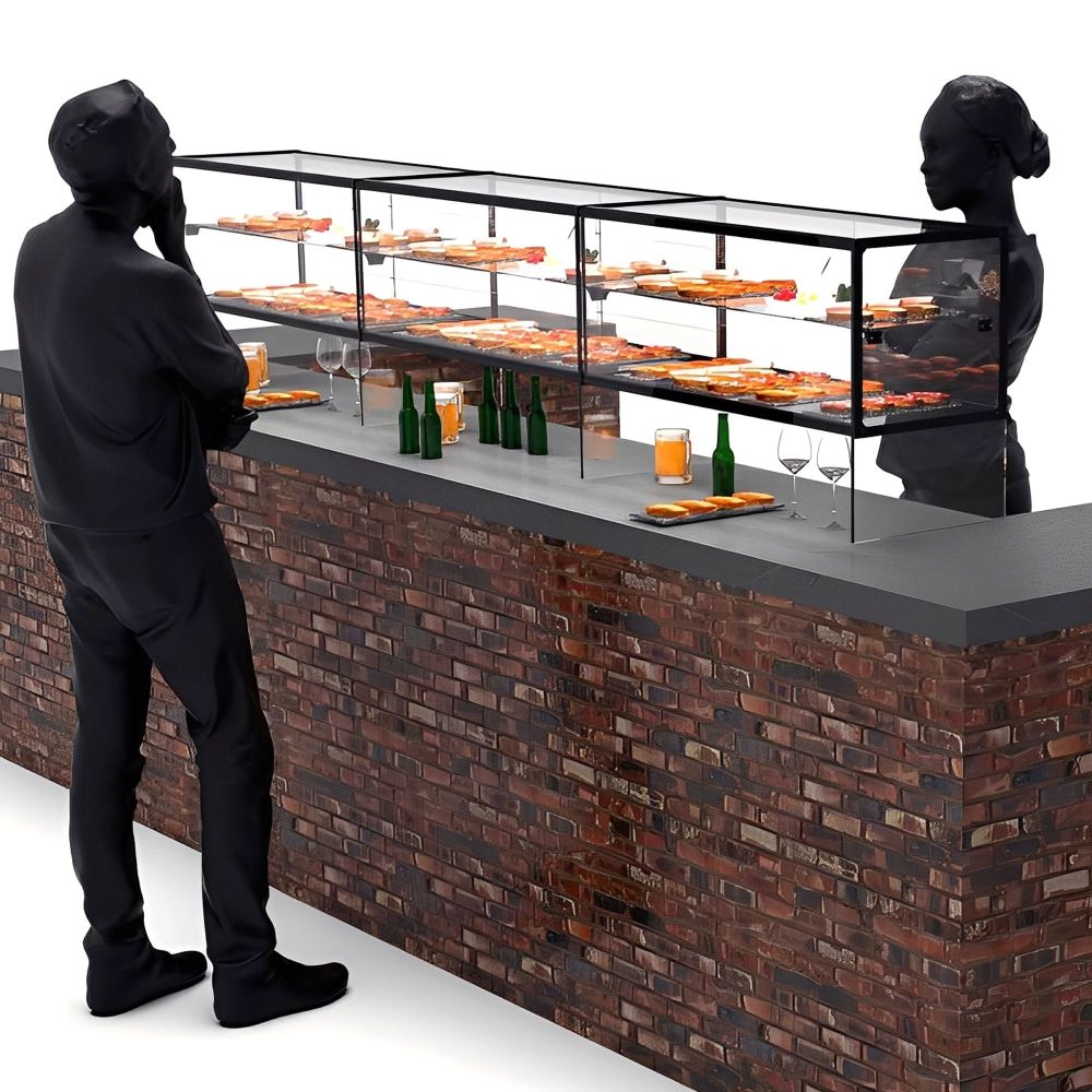 Neutral elevated display case 55 cm with shelf and serving hatch