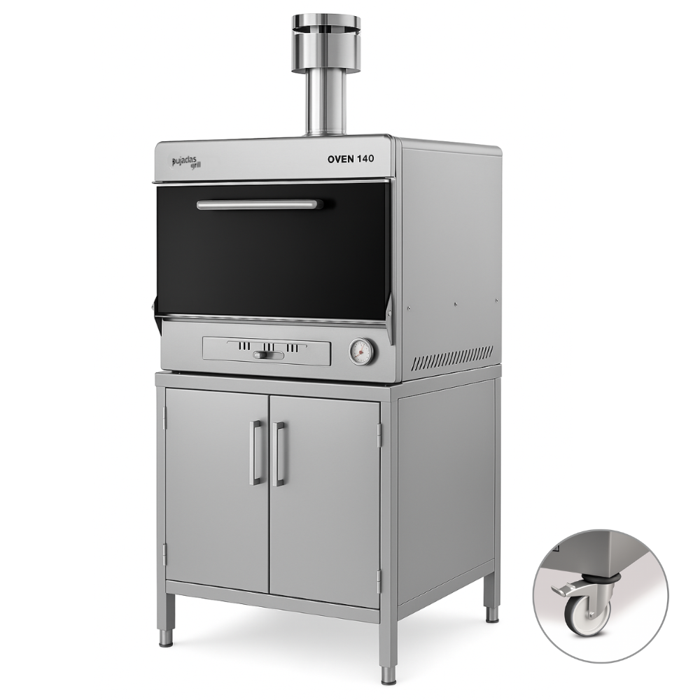 Horno de brasa profesional de exposición con almacenamiento y ruedas 140 comensales