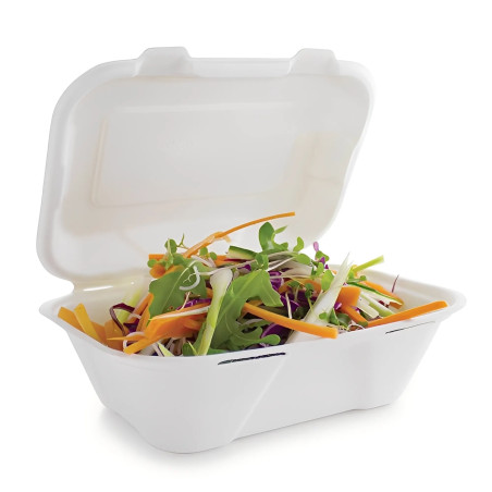 Envase compostable abatible de bagazo para comida 228 mm (200 uds.)