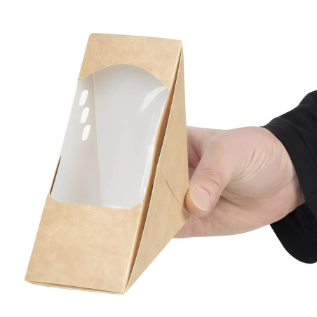 Caja compostable para sándwich papel kraft con ventana (500 uds.)