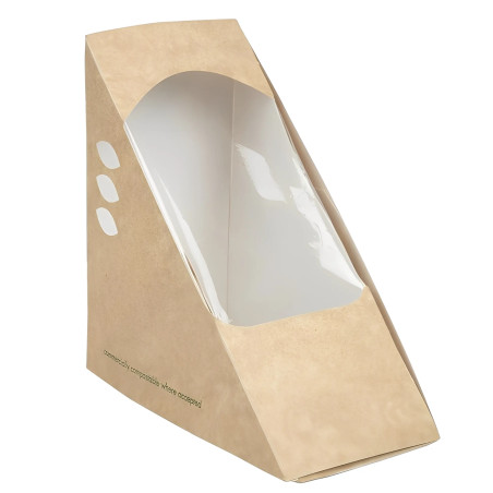 Caixa compostable per a sandvitx de cartró kraft amb finestra (500 uds.)