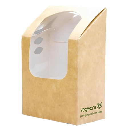 Caja compostable tortillas papel kraft con ventana PLA (500 uds.)