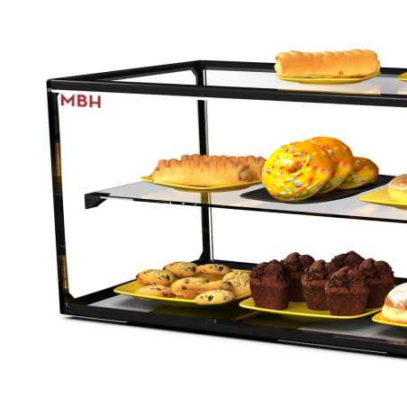 Vitrine neutre vitrée à poser 120 cm sur comptoir avec étagère