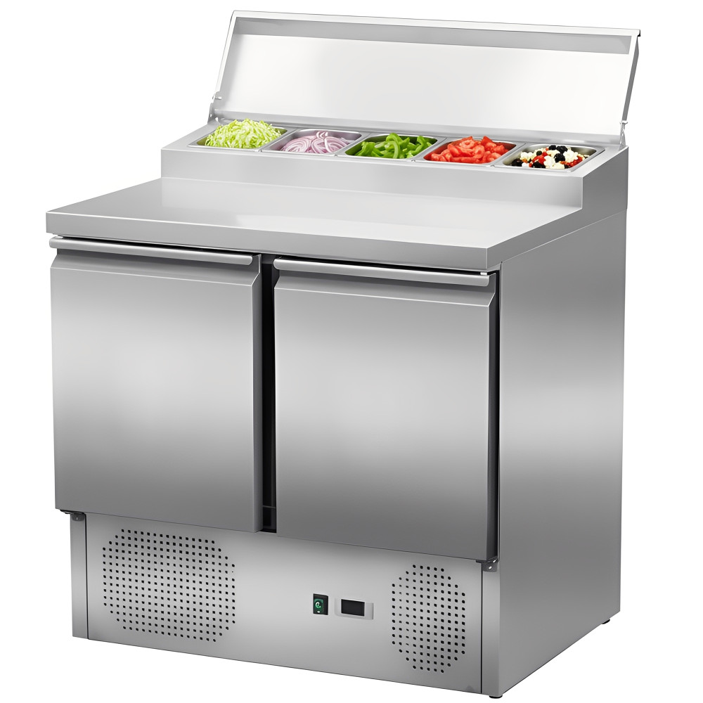 Taula de preparació refrigerada d'acer inoxidable 2 portes 176 litres 900x700mm