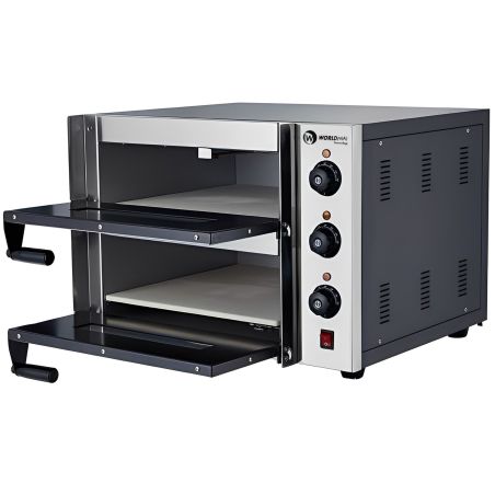 Four à pizza électrique professionnel 2 chambres pour 2 pizzas de 40 cm Worldmai