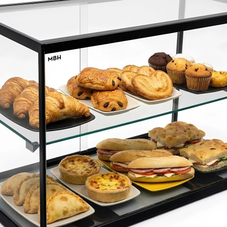 Vitrine neutre vitrée à poser 55 cm sur comptoir avec étagère