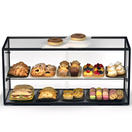 Glass non refrigerated double layer 92 cm display case for cakes and pastries