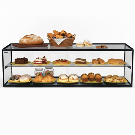 Vitrine neutre vitrée à poser 120 cm sur comptoir avec étagère