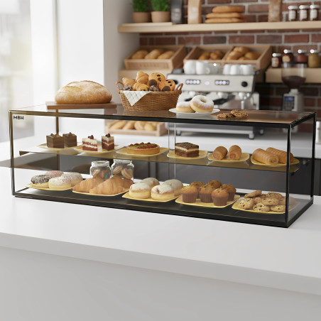 Vitrine neutre vitrée à poser 120 cm sur comptoir avec étagère