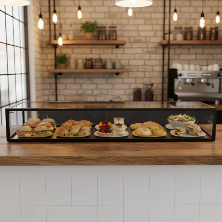 Vitrina expositora neutra de cristal 120 cm 1 piso para bollería y repostería