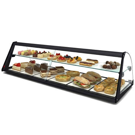 Expositores neutros de cristal curvado 2 pisos para hostelería. Vitrina expositora neutra para bar y restaurante