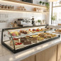 Double layer curved glass non refrigerated display cases for cakes and pastries