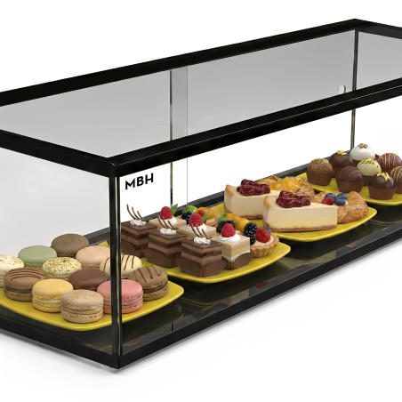 Glass non refrigerated single layer 92 cm display case for cakes and pastries