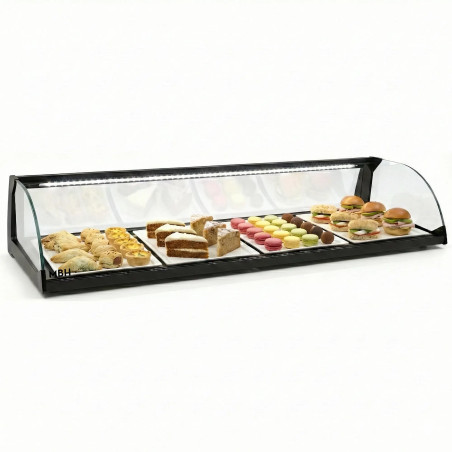 Curved glass non refrigerated display cases for cakes and pastries