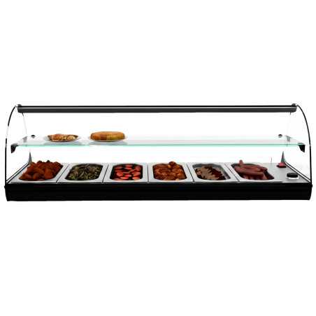 MBH - Commercial hot food display case with shelf and capacity for six containers for professional catering equipment.