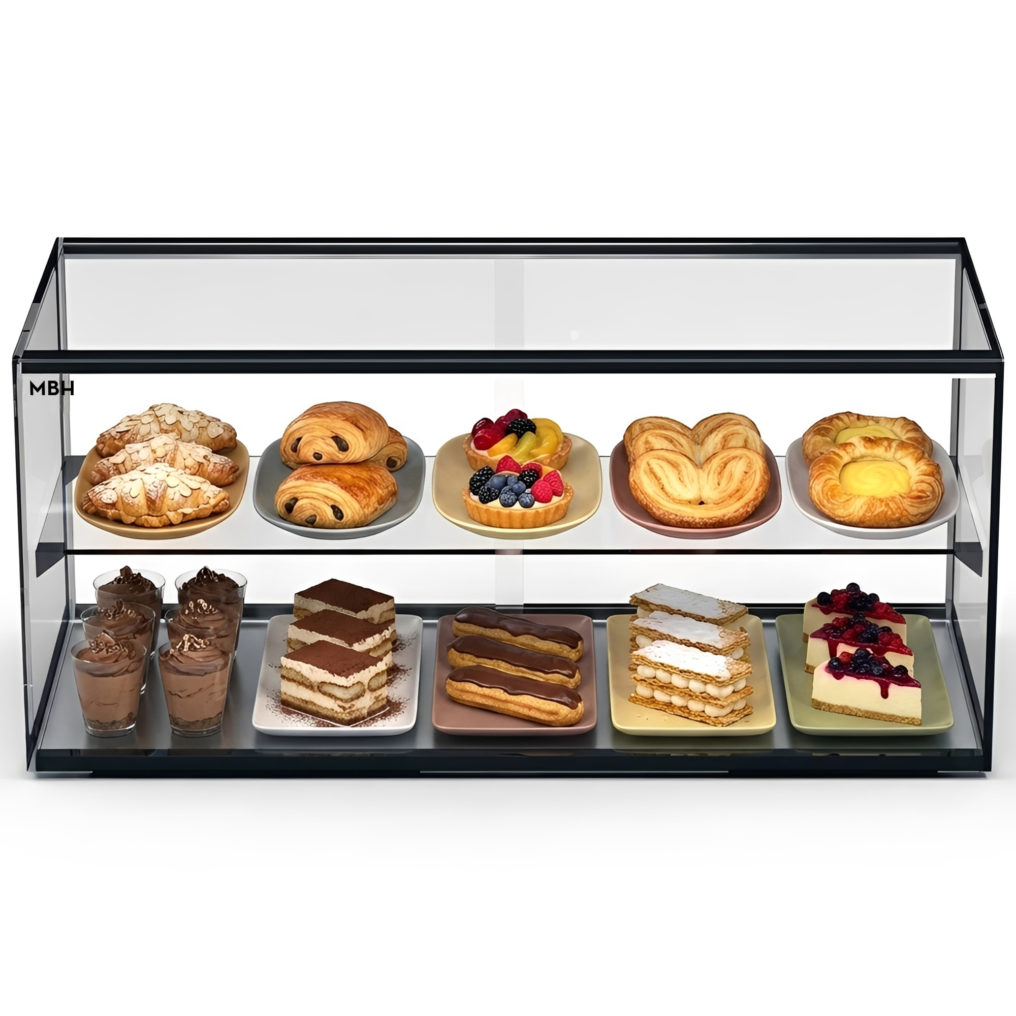 MBH - 92 cm ambient display case with two levels of tempered glass for professional catering and bakeries.