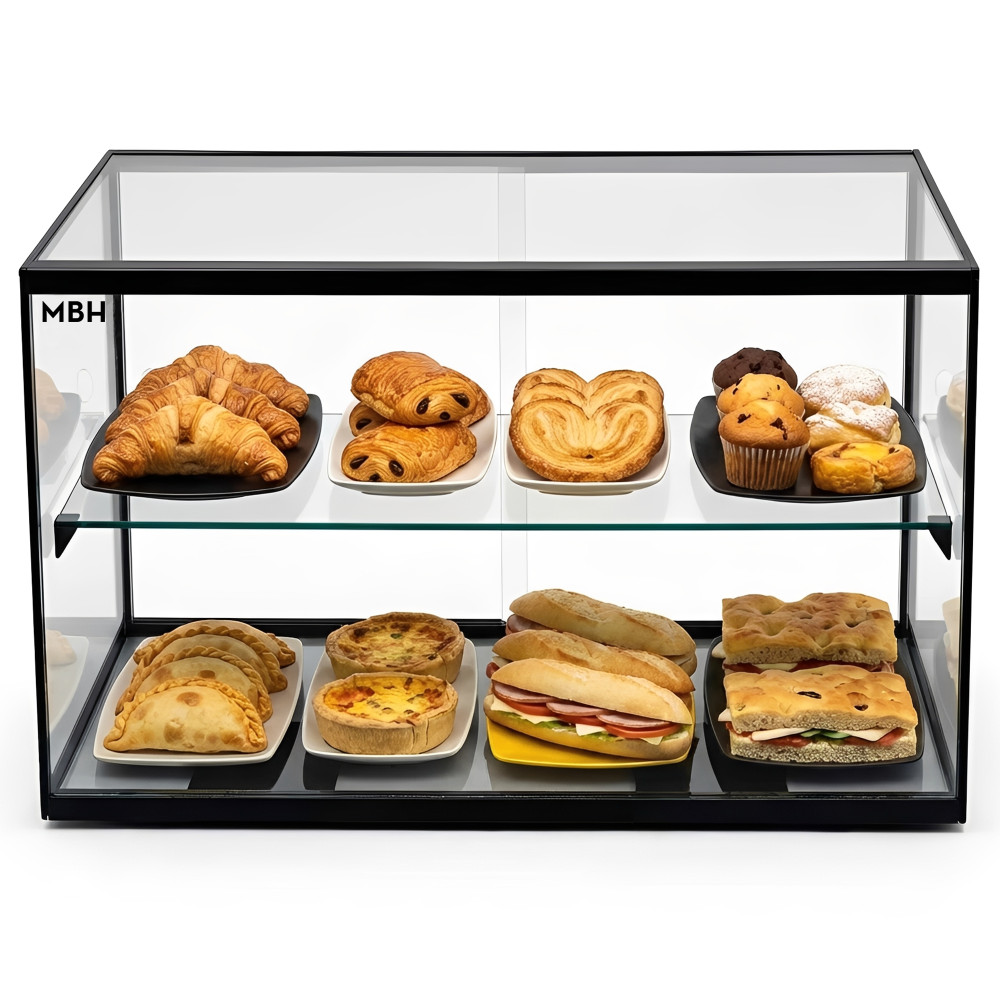 Vitrina expositora neutra 55 cm 2 pisos para hostelería. Expositor neutro de cristal para bollería y repostería Vitrina expositora neutra 55 cm 2 pisos para hostelería. Expositor neutro de cristal para bollería y repostería