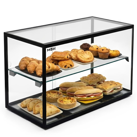 Glass non refrigerated double layer 55 cm display case for cakes and pastries
