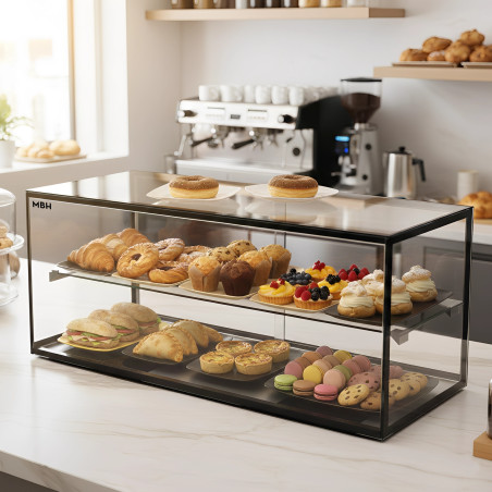 Vitrine neutre vitrée à poser 92 cm sur comptoir avec étagère