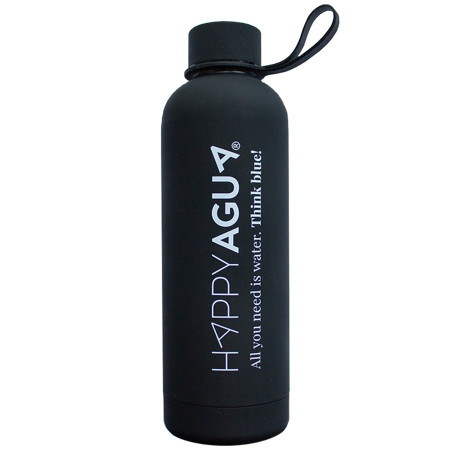 Botella de agua térmica de acero inoxidable doble camara Happy-Agua Negro libre de BPA