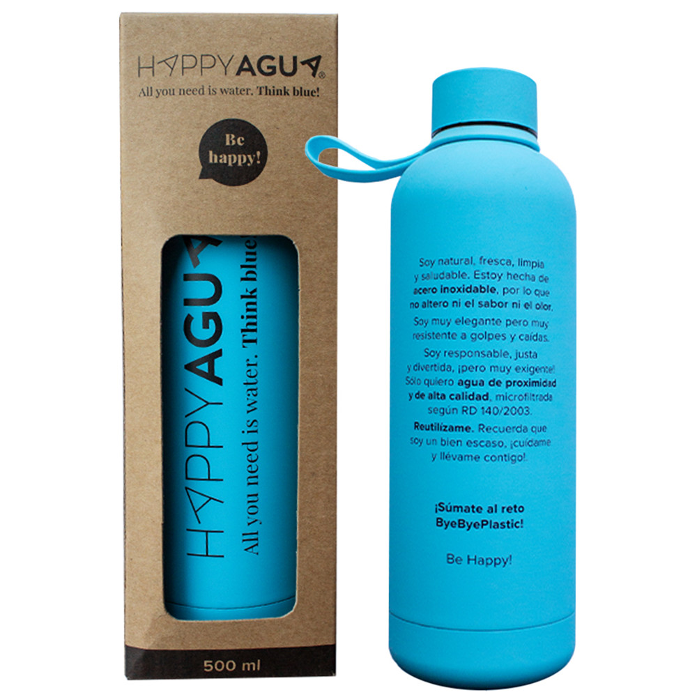 Gourde isotherme inox double paroi Happy-Agua Bleue sans BPA Gourde isotherme inox double paroi Happy-Agua Bleue sans BPA