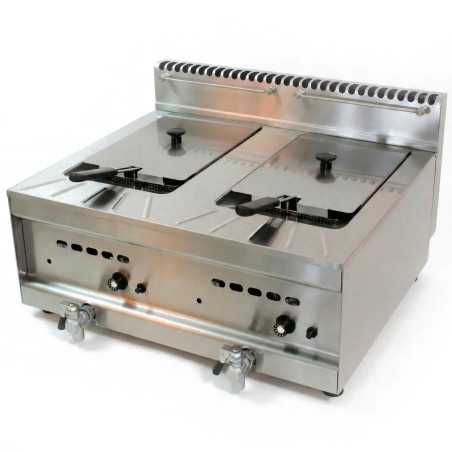 Friteuse à gaz professionnelle de comptoir double cuve 10+10 L, 14 kW