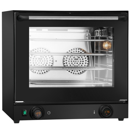 Four à convection noir mat avec contrôle temps/température : précision boulangerie-pâtisserie.