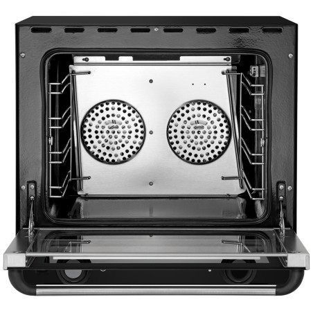 Chambre inox avec double ventilateur : convection réelle, cuisson uniforme et récupération rapide de chaleur.