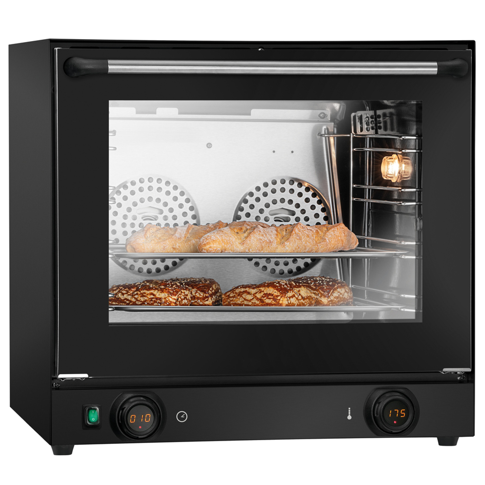 AT90 MDI-S professional convection oven matte black: even baking with double fan and interior light.
