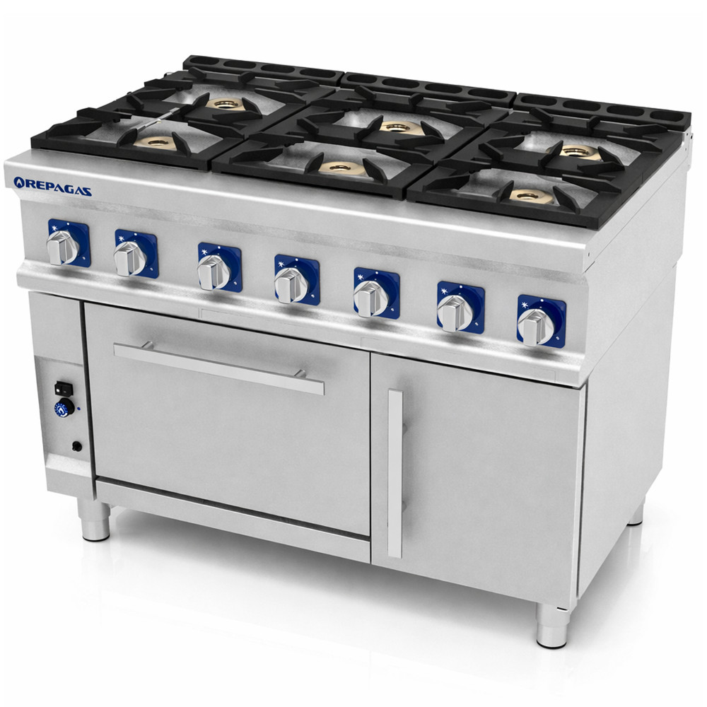 Cocina a gas profesional 750 6 fuegos con horno PRO Repagas